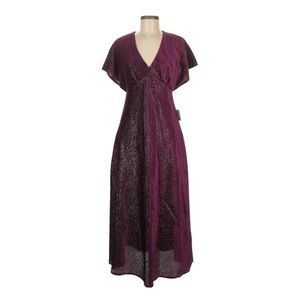 Taylor Velvet Shimmer Maxi Dress Size 8 NWT Empire Waist V-Neck Plum